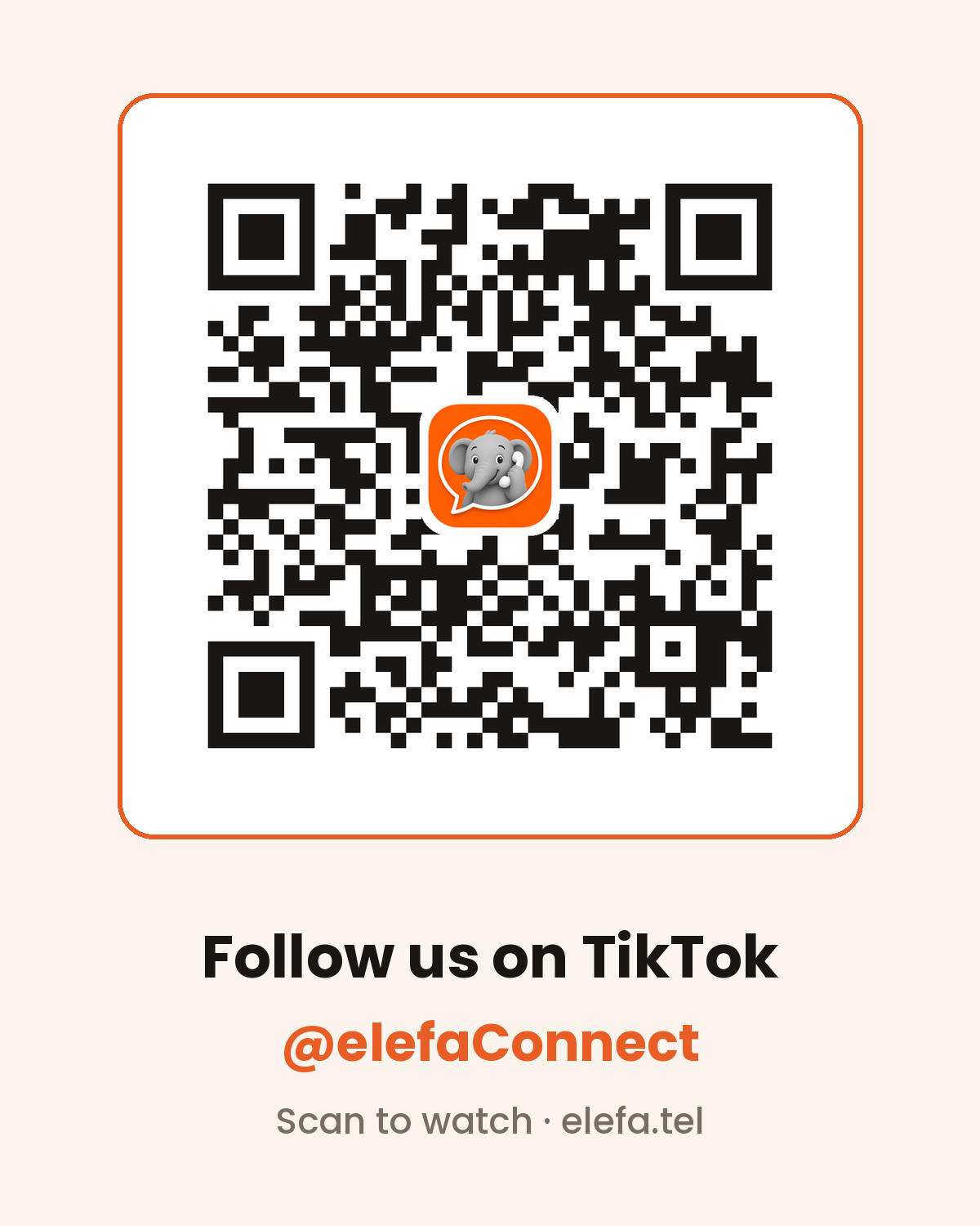QR code linking to the elefa TikTok profile @elefaConnect